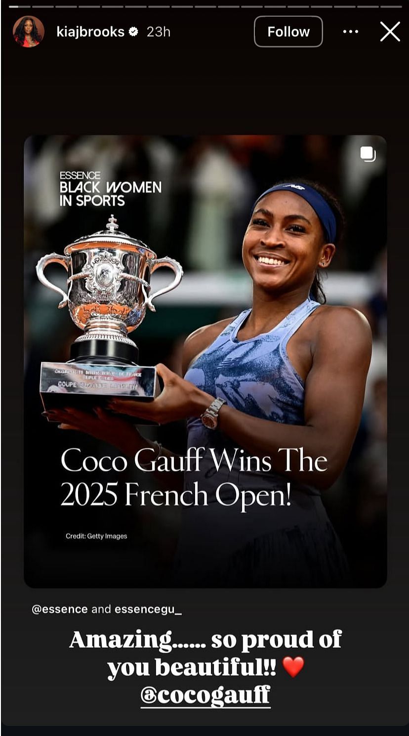 Flau’jae Johnson’s mom Kia Brooks congratulates Coco Gauff after French Open win vs Aryna Sabalenka - Image source: Instagram/kiajbrooks